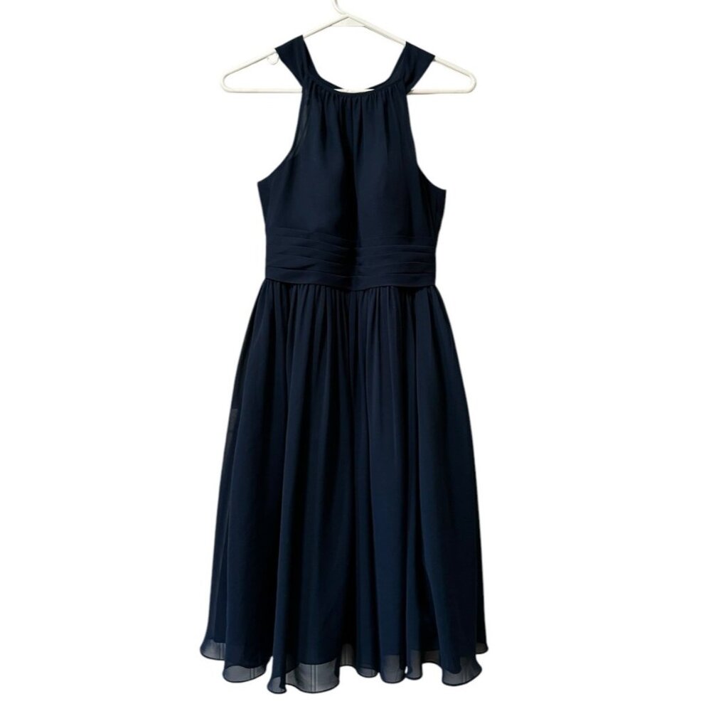 Azazie Bridesmaid Dress Blue Size A0 Midi A Line Flare Polyester Formal Wedding